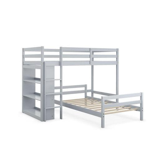 Twin Over Twin Loft Bunk Bed with Bookcase-Gray at Set Shop and Smile