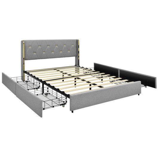 Full/Queen Size Upholstered Bed Frame with 4 Drawers-Silver-Full Size at Set Shop and Smile