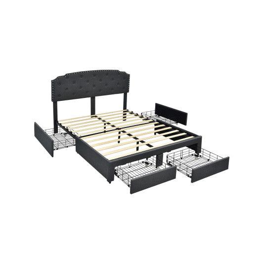 Platform Bed Frame with 4 Storage Drawers Adjustable Headboard at Set Shop and Smile