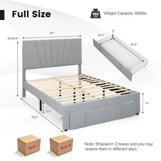 Full/Queen Size Upholstered Bed Frame with Drawer and Adjustable Headboard-Full Size at Set Shop and Smile