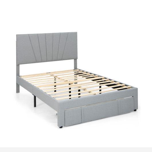Full/Queen Size Upholstered Bed Frame with Drawer and Adjustable Headboard-Full Size at Set Shop and Smile