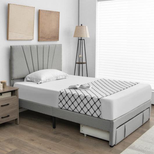 Full/Queen Size Upholstered Bed Frame with Drawer and Adjustable Headboard-Full Size at Set Shop and Smile