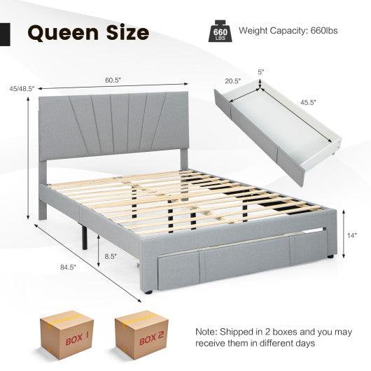Full/Queen Size Upholstered Bed Frame with Drawer and Adjustable Headboard-Queen Size at Set Shop and Smile