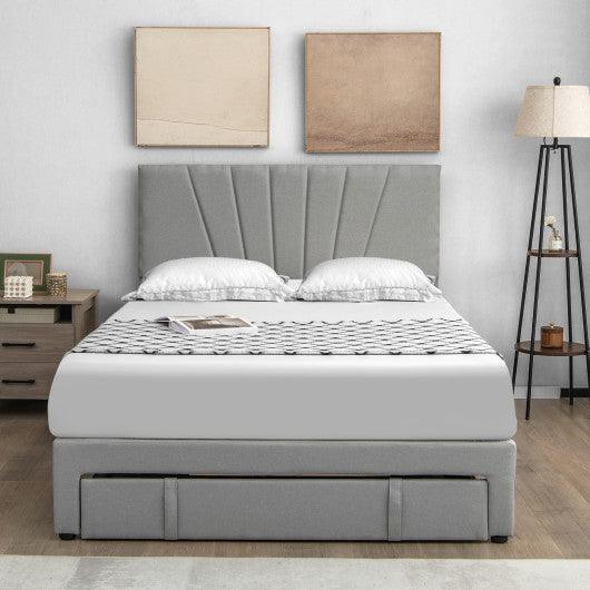 Full/Queen Size Upholstered Bed Frame with Drawer and Adjustable Headboard-Queen Size at Set Shop and Smile