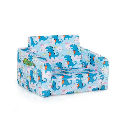 2-in-1 Convertible Kids Sofa with Velvet Fabric-Light Blue at Set Shop and Smile