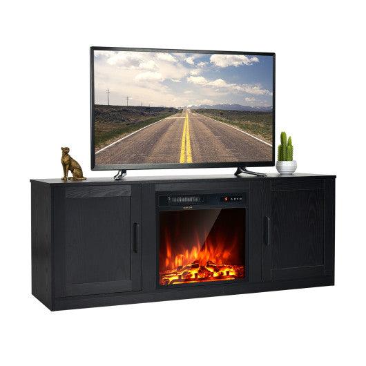 58 Inch TV Stand with 1500W Faux Fireplace for TVs up to 65 Inch-Black at Set Shop and Smile