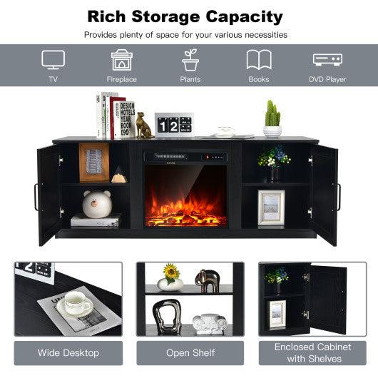 58 Inch TV Stand with 1500W Faux Fireplace for TVs up to 65 Inch-Black at Set Shop and Smile