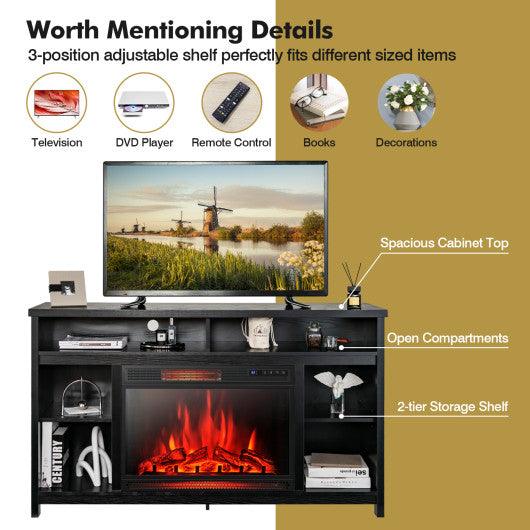 58 Inch TV Stand Entertainment Console Center with Adjustable Open Shelves-Black at Set Shop and Smile