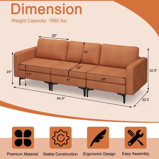 Convertible Sofa Couch with Magazine Pockets for Living room-Orange-3-Seat with USB port at Set Shop and Smile