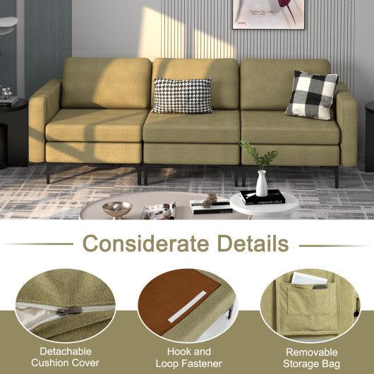 Convertible Sofa Couch with Magazine Pockets for Living room-Green-3-Seat with USB port at Set Shop and Smile
