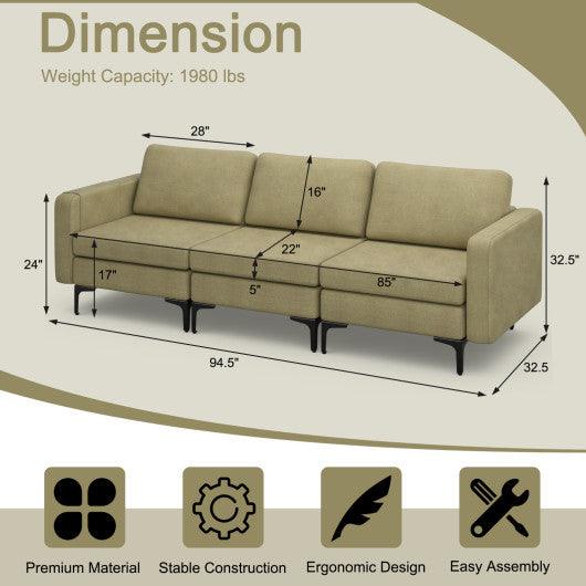 Convertible Sofa Couch with Magazine Pockets for Living room-Green-3-Seat with USB port at Set Shop and Smile