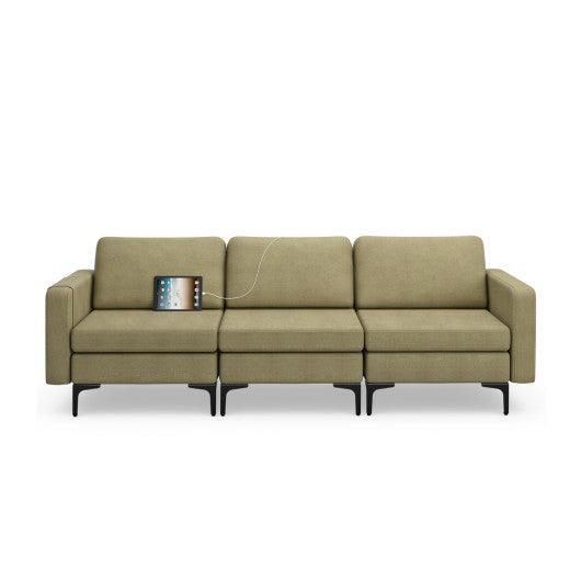Convertible Sofa Couch with Magazine Pockets for Living room-Green-3-Seat with USB port at Set Shop and Smile