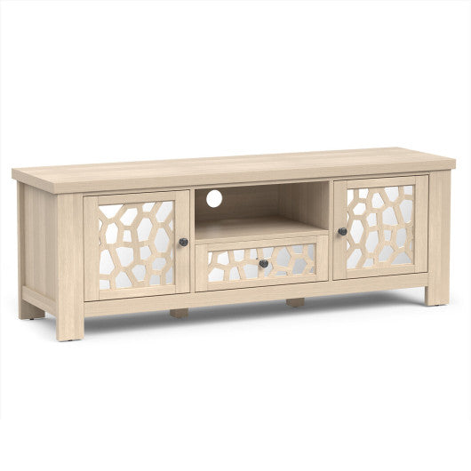 55 Inch Retro TV Stand Media Entertainment Center with Mirror Doors and Drawer-Natural - Set Shop and Smile