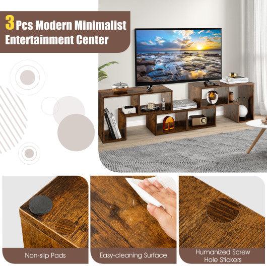 3 Pieces Console TV Stand for TVs up to 65 Inch with Shelves-Brown at Set Shop and Smile