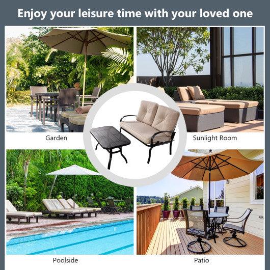 2 Pieces Patio Outdoor Cushioned Coffee Table Seat-Beige at Set Shop and Smile