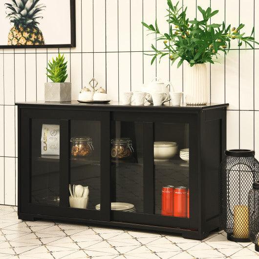 Kitchen Storage Cabinet with Glass Sliding Door-Black at Set Shop and Smile