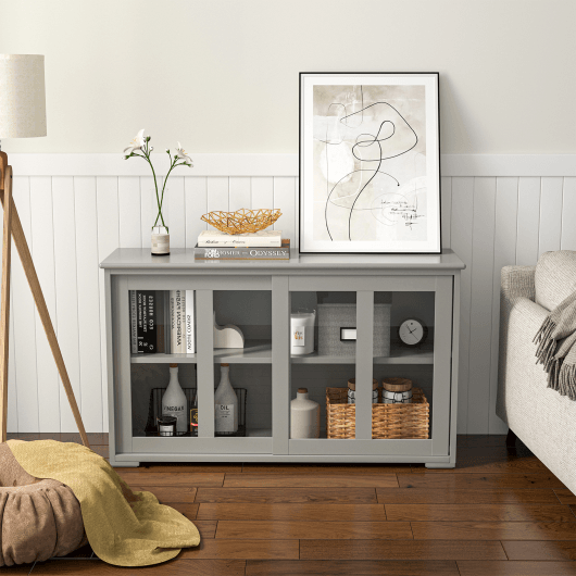 Sideboard Buffet Cupboard Storage Cabinet with Sliding Door-Gray at Set Shop and Smile