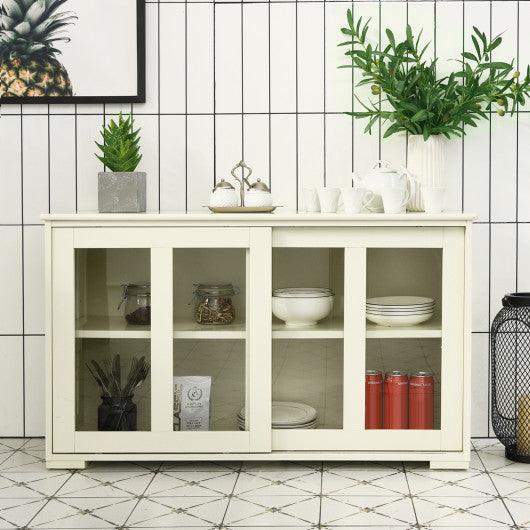 Sideboard Buffet Cupboard Storage Cabinet with Sliding Door-Cream White at Set Shop and Smile
