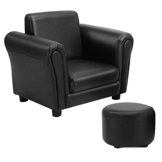 Black Kids Single Armrest Couch Sofa with Ottoman at Set Shop and Smile
