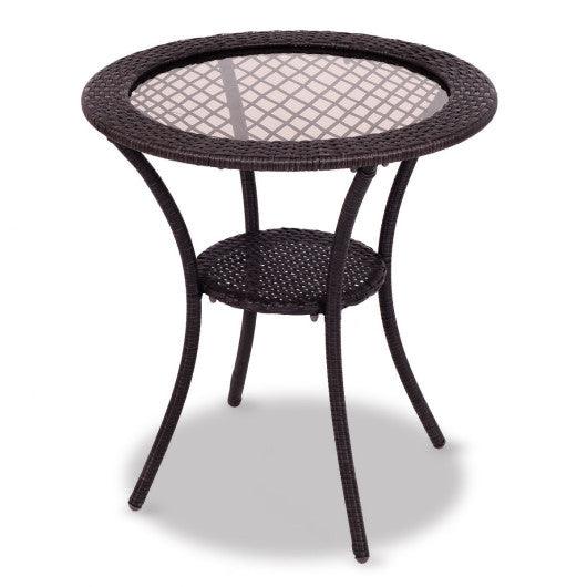 Round Rattan Wicker Coffee Table with Lower Shelf at Set Shop and Smile