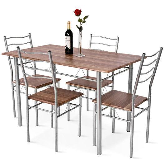 5 Pieces Wood Metal Dining Table Set with 4 Chairs-Walnut at Set Shop and Smile
