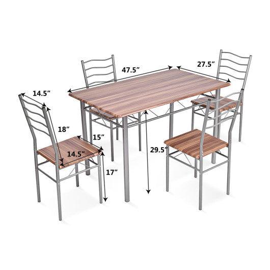 5 Pieces Wood Metal Dining Table Set with 4 Chairs-Walnut at Set Shop and Smile