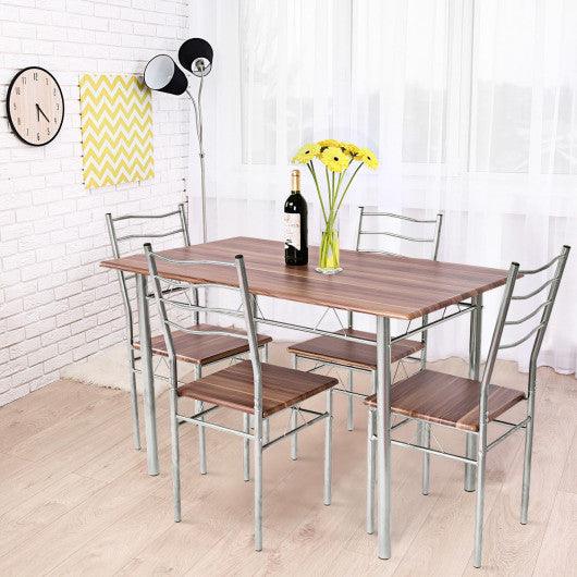 5 Pieces Wood Metal Dining Table Set with 4 Chairs-Walnut at Set Shop and Smile