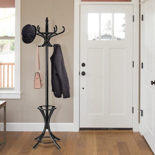 Wood Standing Hat Coat Rack with Umbrella Stand-Black at Set Shop and Smile