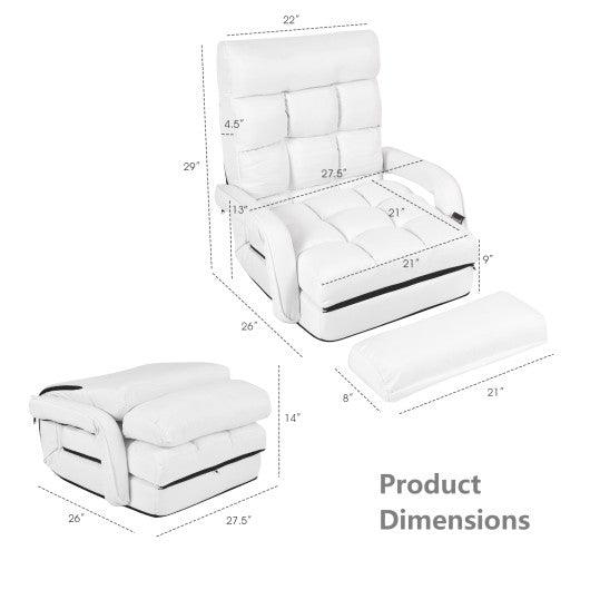 Folding Lazy Floor Chair Sofa with Armrests and Pillow-White at Set Shop and Smile