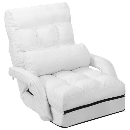 Folding Lazy Floor Chair Sofa with Armrests and Pillow-White at Set Shop and Smile