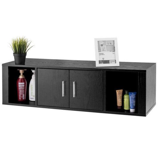 Wall Mounted Floating 2 Door Desk Hutch Storage Shelves at Set Shop and Smile