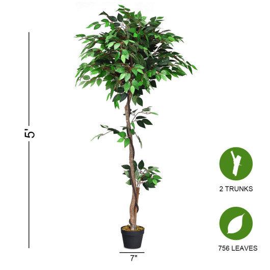 5.5 Feet Artificial Ficus Silk Tree with Wood Trunks at Set Shop and Smile