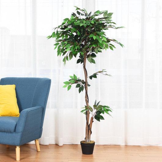 5.5 Feet Artificial Ficus Silk Tree with Wood Trunks at Set Shop and Smile