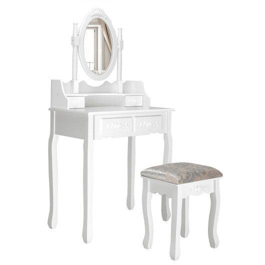Vanity Table Set with Oval Mirror and 4 Drawers at Set Shop and Smile