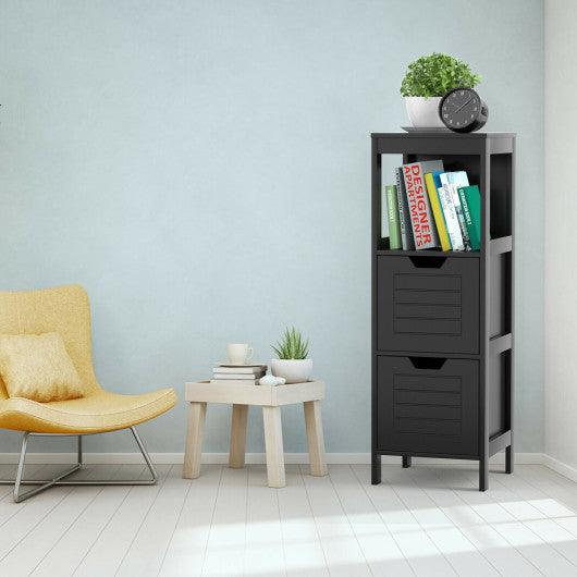 Bathroom Wooden Floor Cabinet Multifunction Storage Rack Stand Organizer-Black at Set Shop and Smile