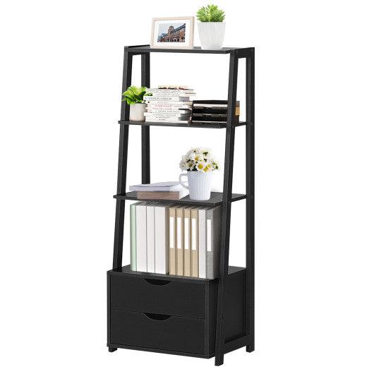4-Tier Ladder Bookshelf Storage Display with 2 Drawers at Set Shop and Smile