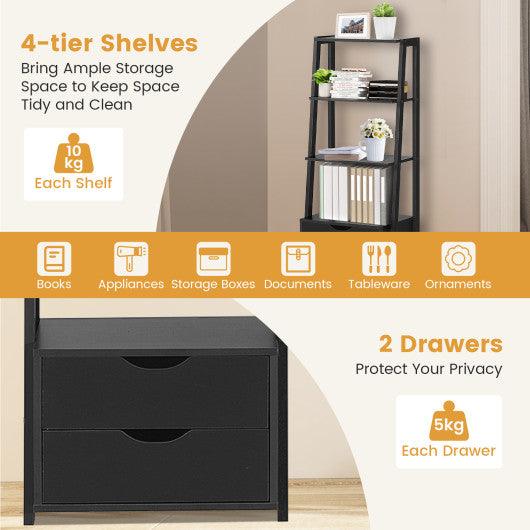 4-Tier Ladder Bookshelf Storage Display with 2 Drawers at Set Shop and Smile