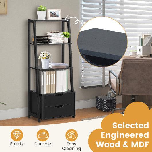4-Tier Ladder Bookshelf Storage Display with 2 Drawers at Set Shop and Smile