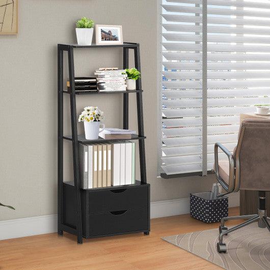 4-Tier Ladder Bookshelf Storage Display with 2 Drawers at Set Shop and Smile