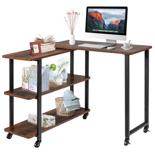 360° Rotating Sofa Side Table with Storage Shelves and Wheels-Rustic Brown at Set Shop and Smile