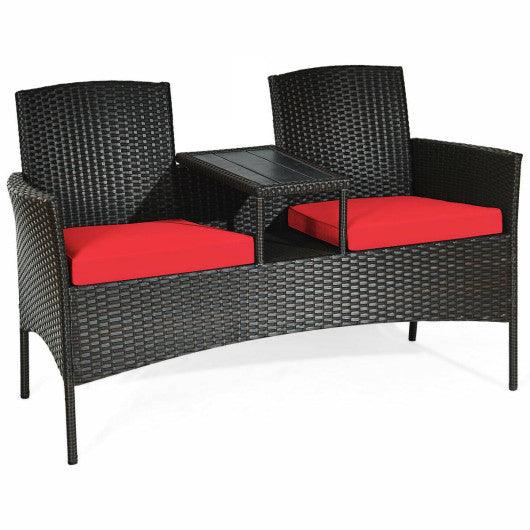 Modern Patio Conversation Set with Built-in Coffee Table and Cushions -Red at Set Shop and Smile