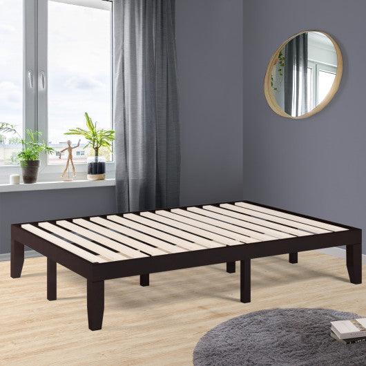 14 Inch Full Size Wood Platform Bed Frame with Wood Slat Support-Brown at Set Shop and Smile
