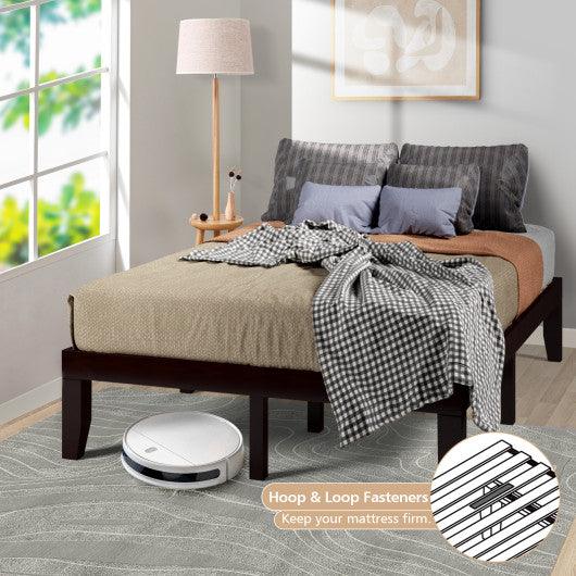 14 Inch Full Size Wood Platform Bed Frame with Wood Slat Support-Brown at Set Shop and Smile