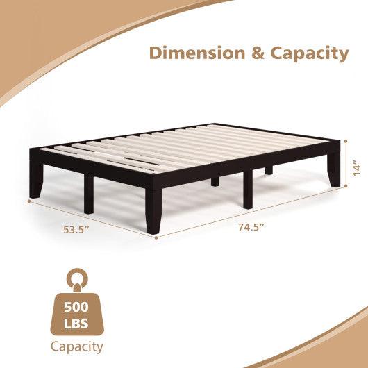 14 Inch Full Size Wood Platform Bed Frame with Wood Slat Support-Brown at Set Shop and Smile