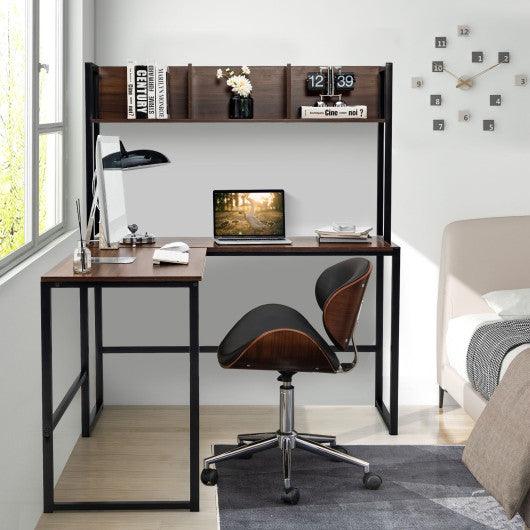 Reversible L-Shaped Corner Desk with Storage Bookshelf-Walnut at Set Shop and Smile