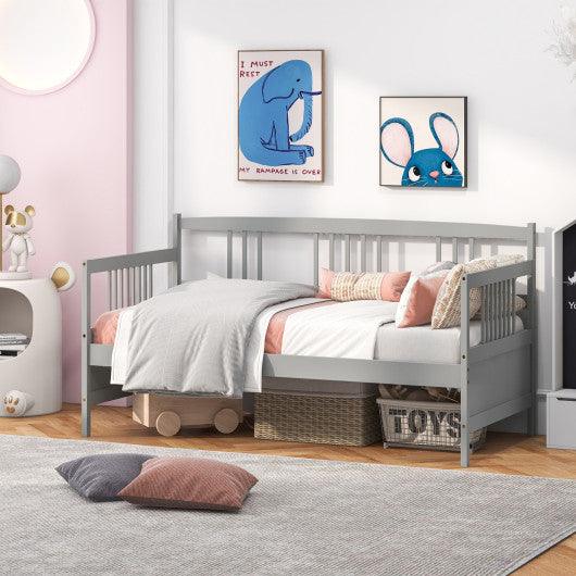 Twin Size Wooden Slats Daybed Bed with Rails-Gray at Set Shop and Smile