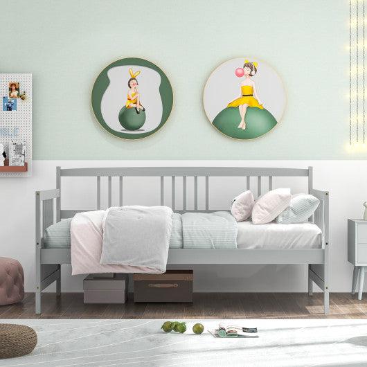 Twin Size Wooden Slats Daybed Bed with Rails-Gray at Set Shop and Smile