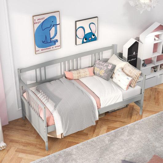 Twin Size Wooden Slats Daybed Bed with Rails-Gray at Set Shop and Smile