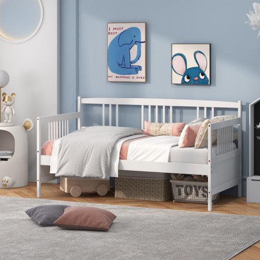 Twin Size Wooden Slats Daybed Bed with Rails-White at Set Shop and Smile