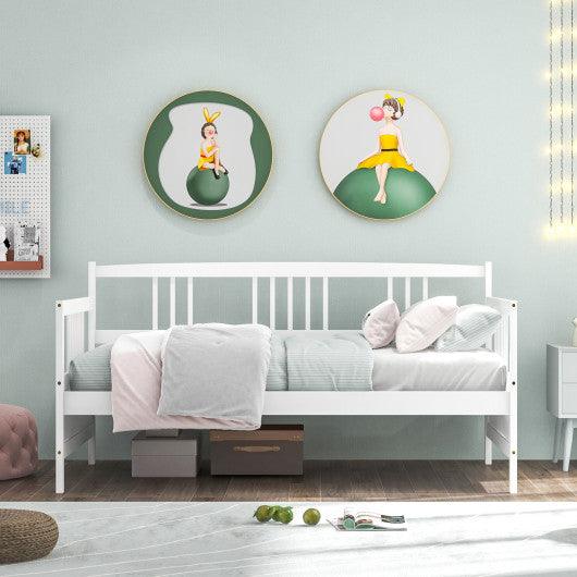Twin Size Wooden Slats Daybed Bed with Rails-White at Set Shop and Smile